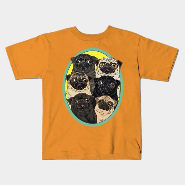 Six Pugs by FivePugs Designs Kids T-Shirt by FivePugs